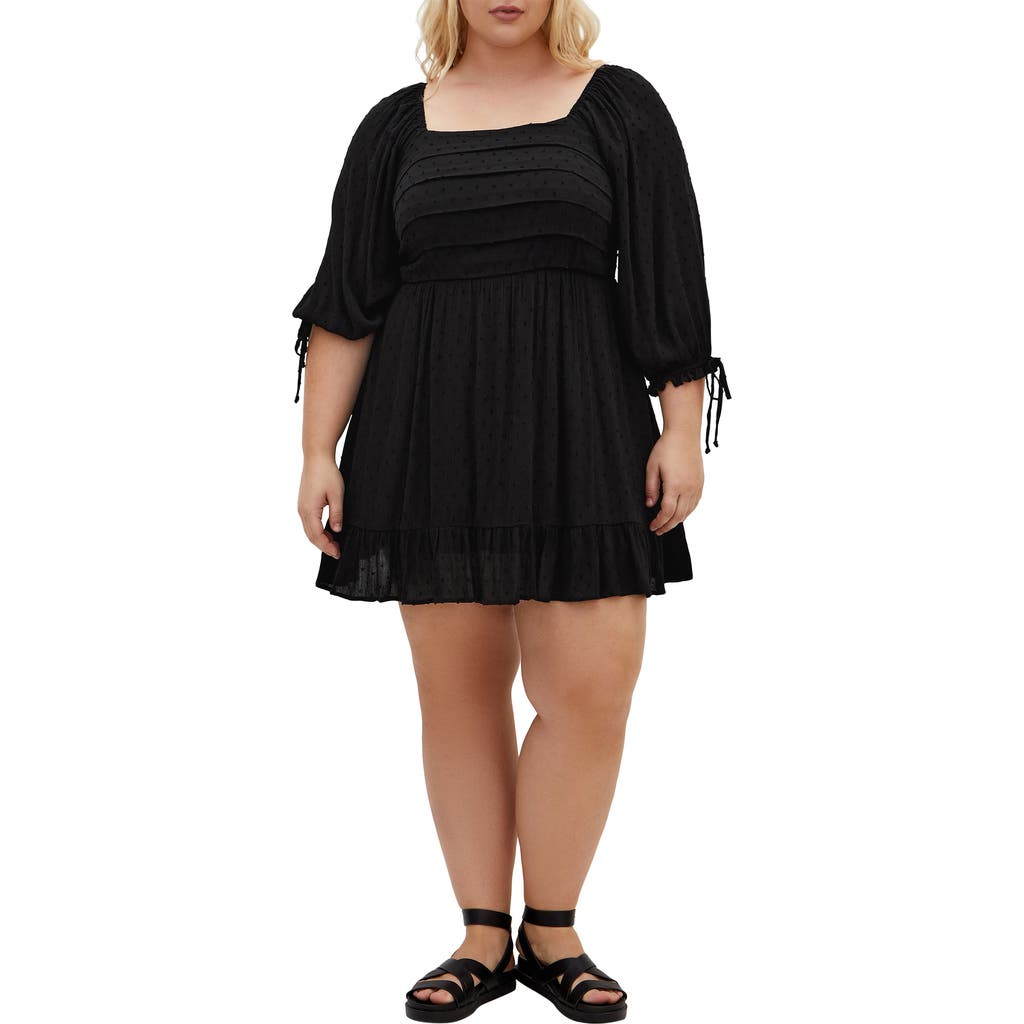 City Chic Arden Pleated Clip Dot Minidress In Black