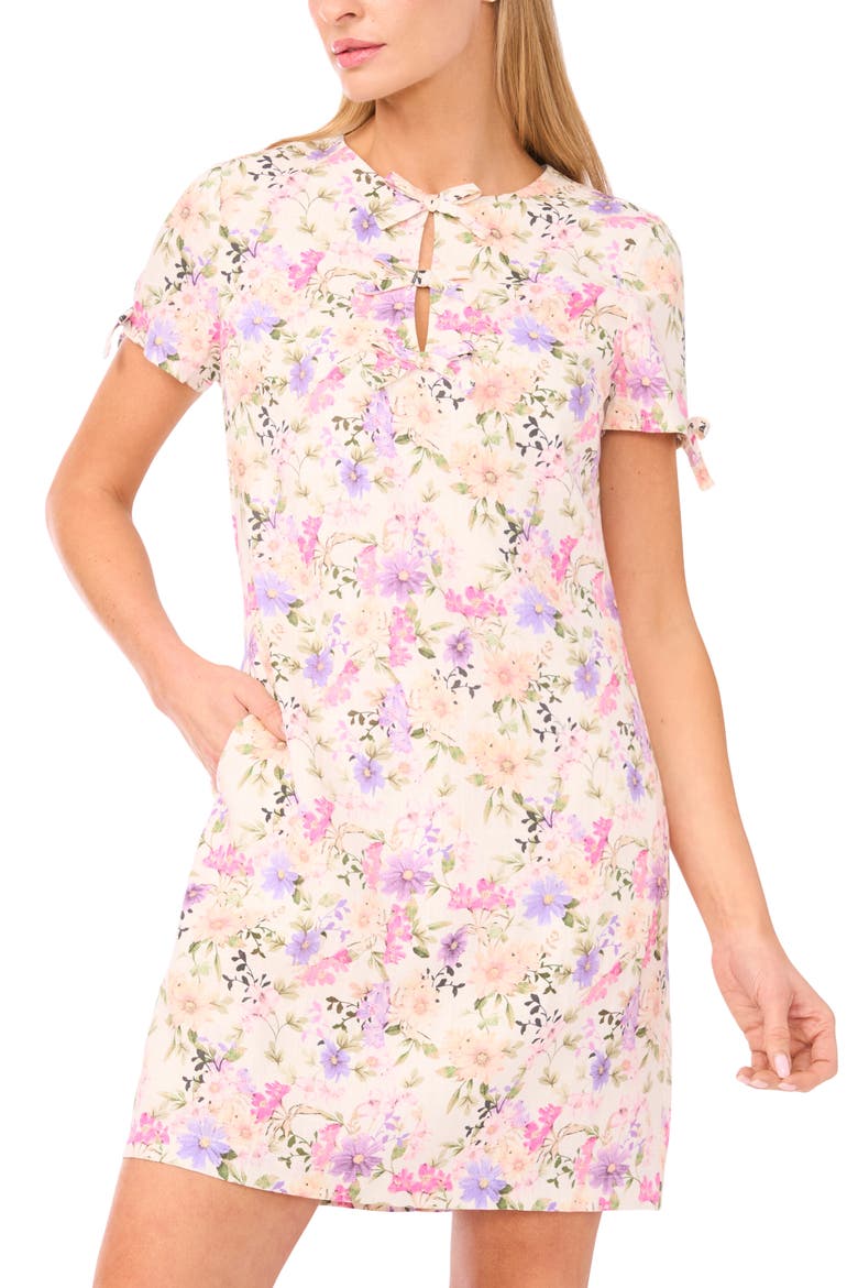 Floral Tie Sleeve Minidress, Alternate, color, NEW IVORY
