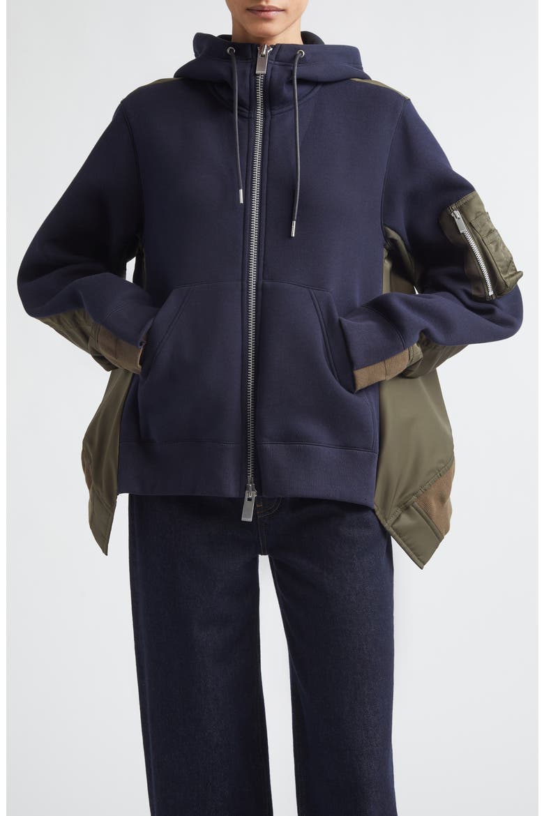 Sponge Sweat x Nylon Twill Full Zip Hoodie (Women) | Nordstrom