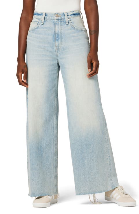 James High Waist Raw Hem Wide Leg Jeans (Iris)