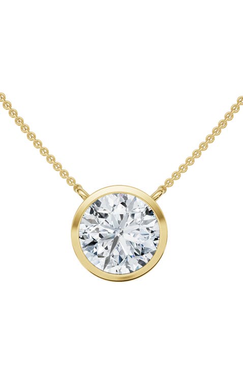 3Ct Solitaire Beezel Diamond Pendant Necklace 18" 14k Gold Lab Grown