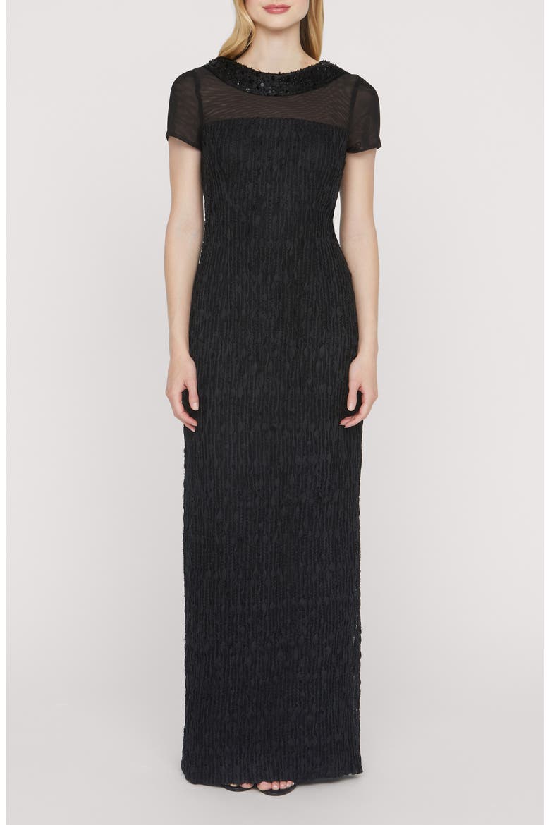 Inaya Embellished Column Gown, Main, color, BLACK