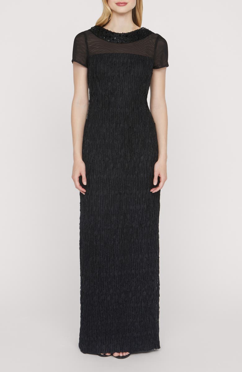 JS Collections Inaya Embellished Column Gown, Main, color, Black