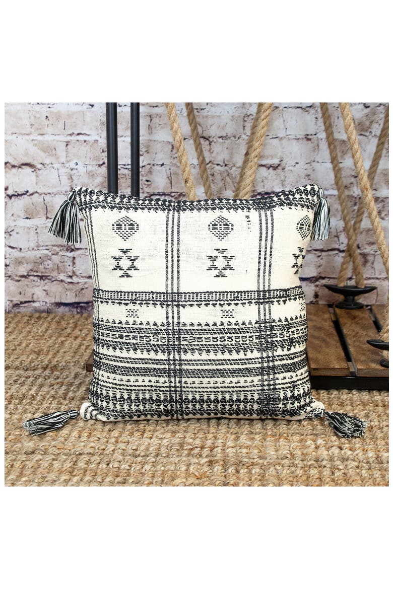 Tassel Trim Square Accent Pillow, Alternate, color, BEIGE