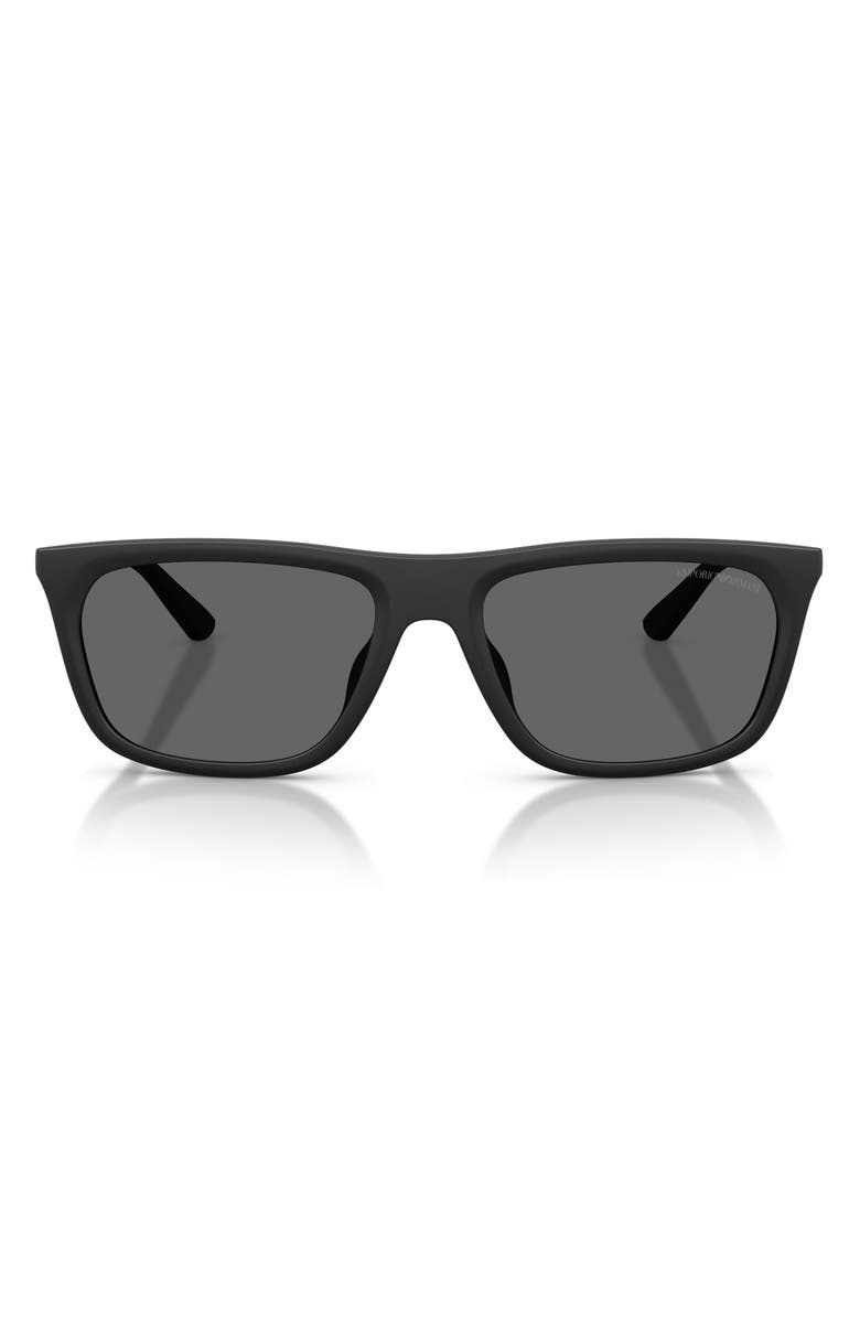 Emporio Armani 57mm Pillow Sunglasses, Main, color, Matte Black / Light Grey