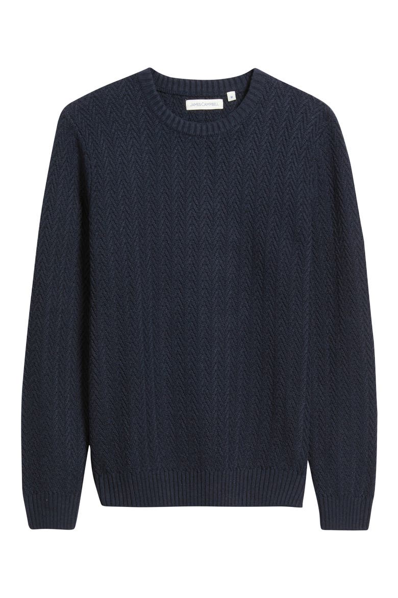 Ayr Herringbone Stitch Cotton & Wool Blend Sweater, Alternate, color, NAVY