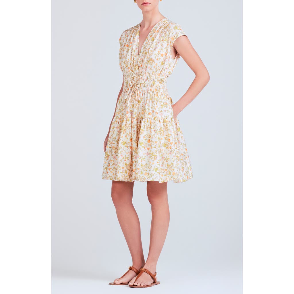Derek Lam 10 Crosby Tora Floral Print Shirred Dress In Cream Multi