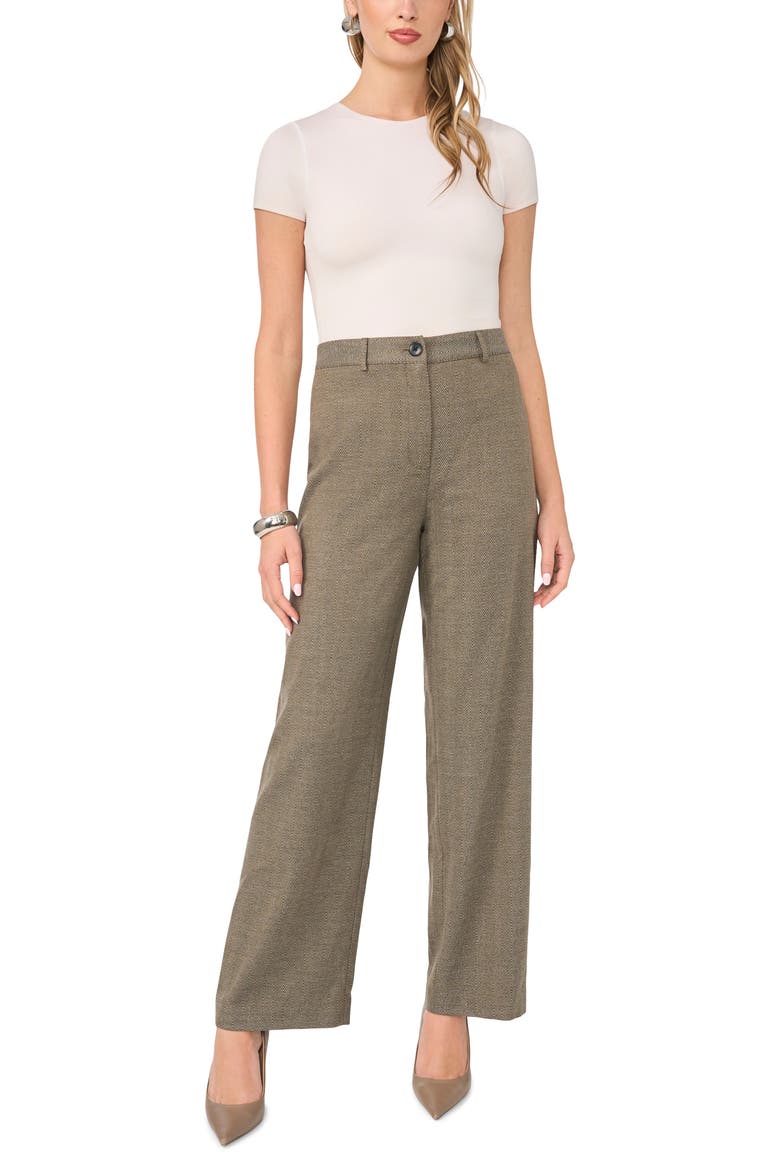 High Waist Herringbone Straight Leg Pants, Alternate, color, RICH BLACK/ BEIGE