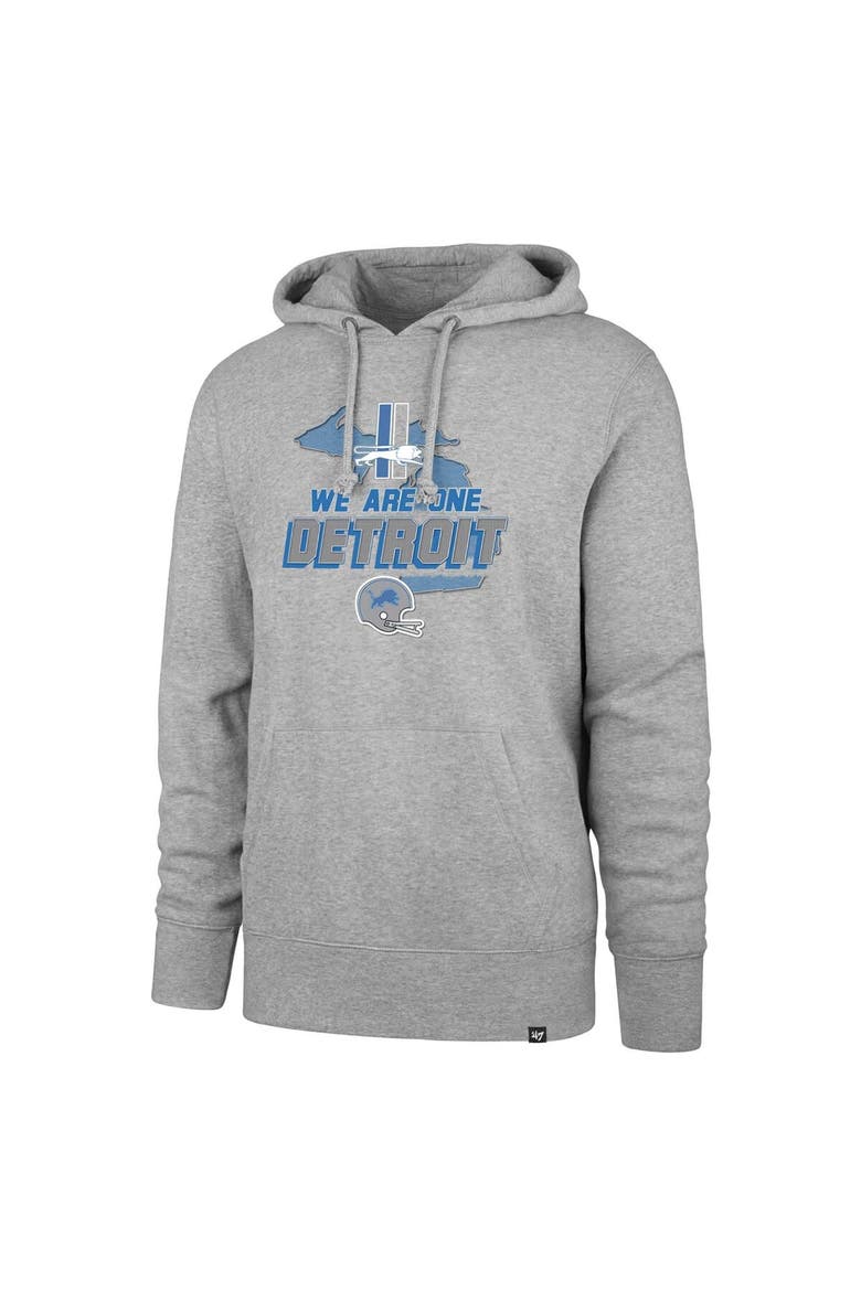 Men's '47 Gray Detroit Lions We Are One Regional Headline Pullover Hoodie, Alternate, color, Gray