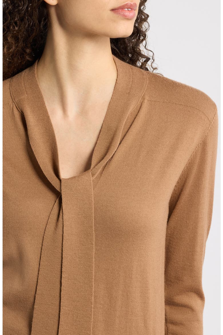 Felicity Tie Neck Merino Wool Sweater, Alternate, color, BOURBON