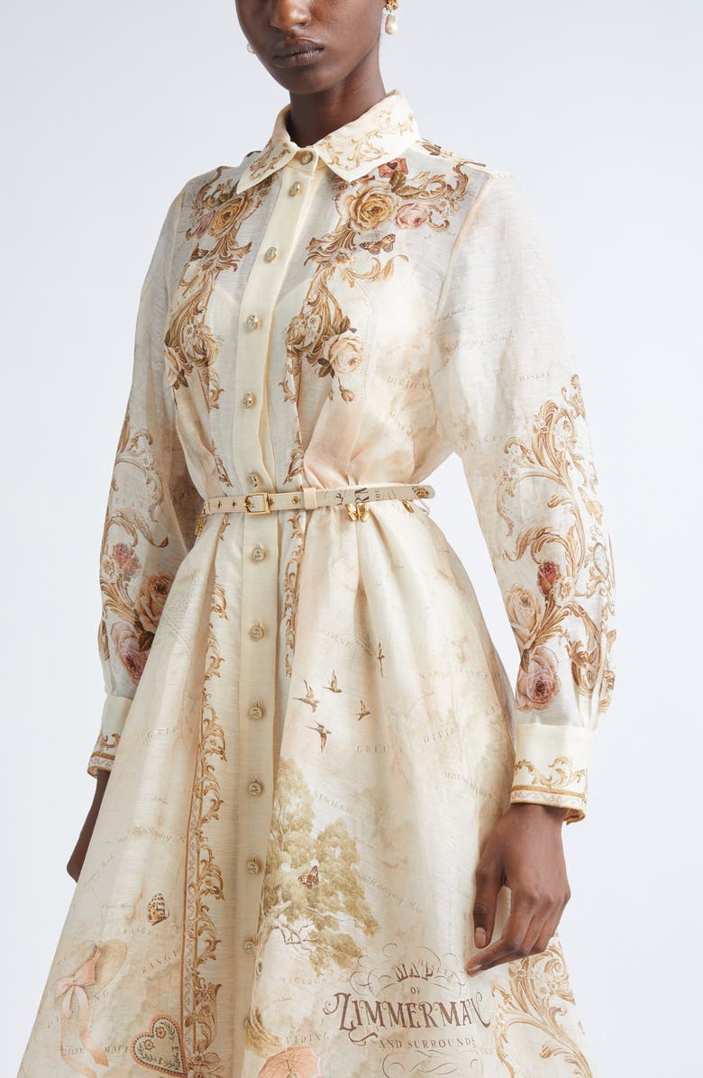 Zimmermann Memento Map Print Long Sleeve Belted Shirtdress, Alternate, color, Map Print
