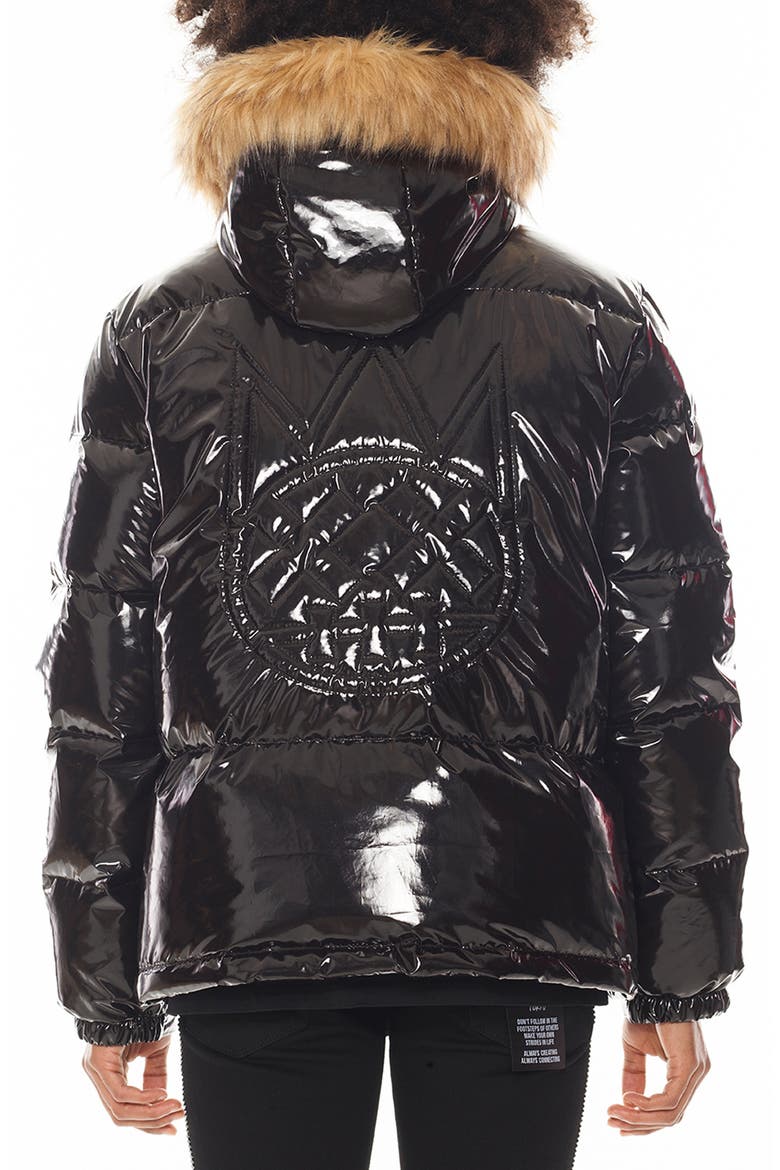 Down Puffer Jacket with Faux Fur Trim, Alternate, color, BLACK