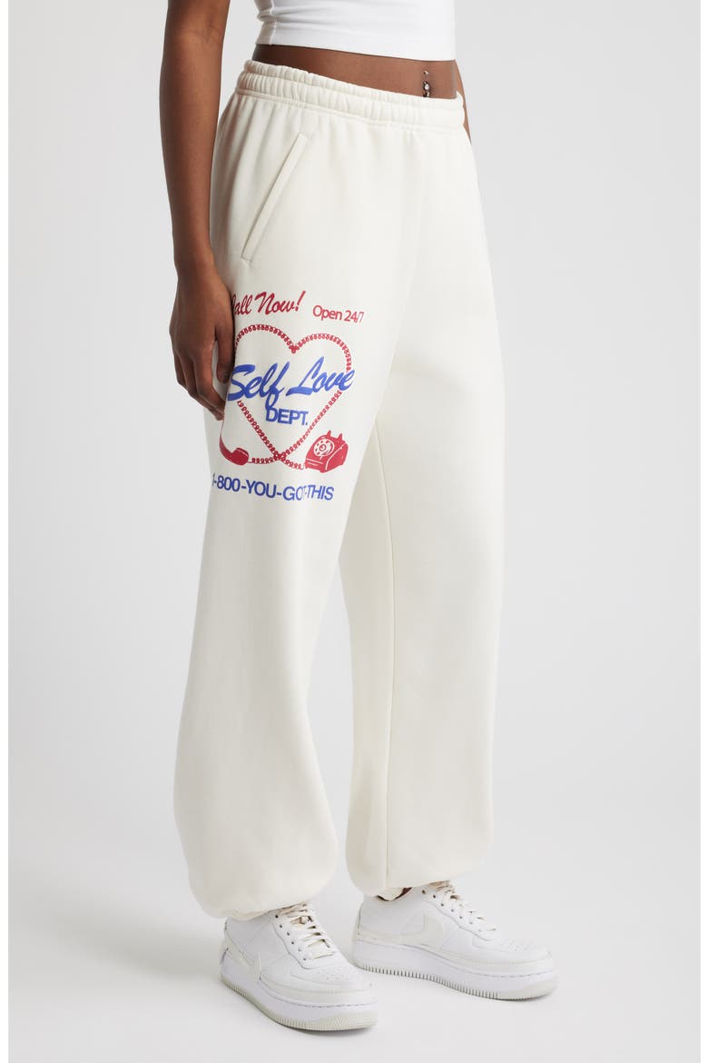 Self Love Club Oversize Fleece Graphic Sweatpants, Alternate, color, CREAM