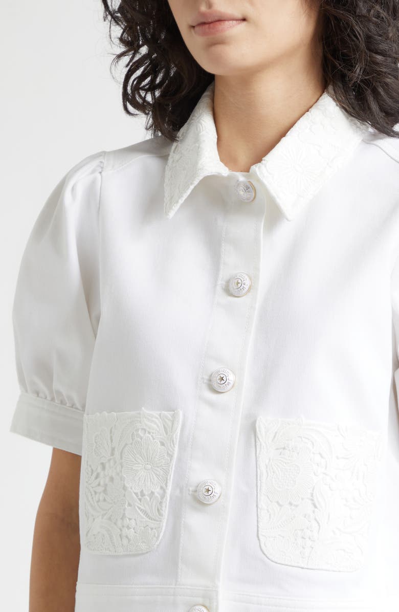 Cinq à Sept Ivana Short Sleeve Denim Jacket, Alternate, color, White