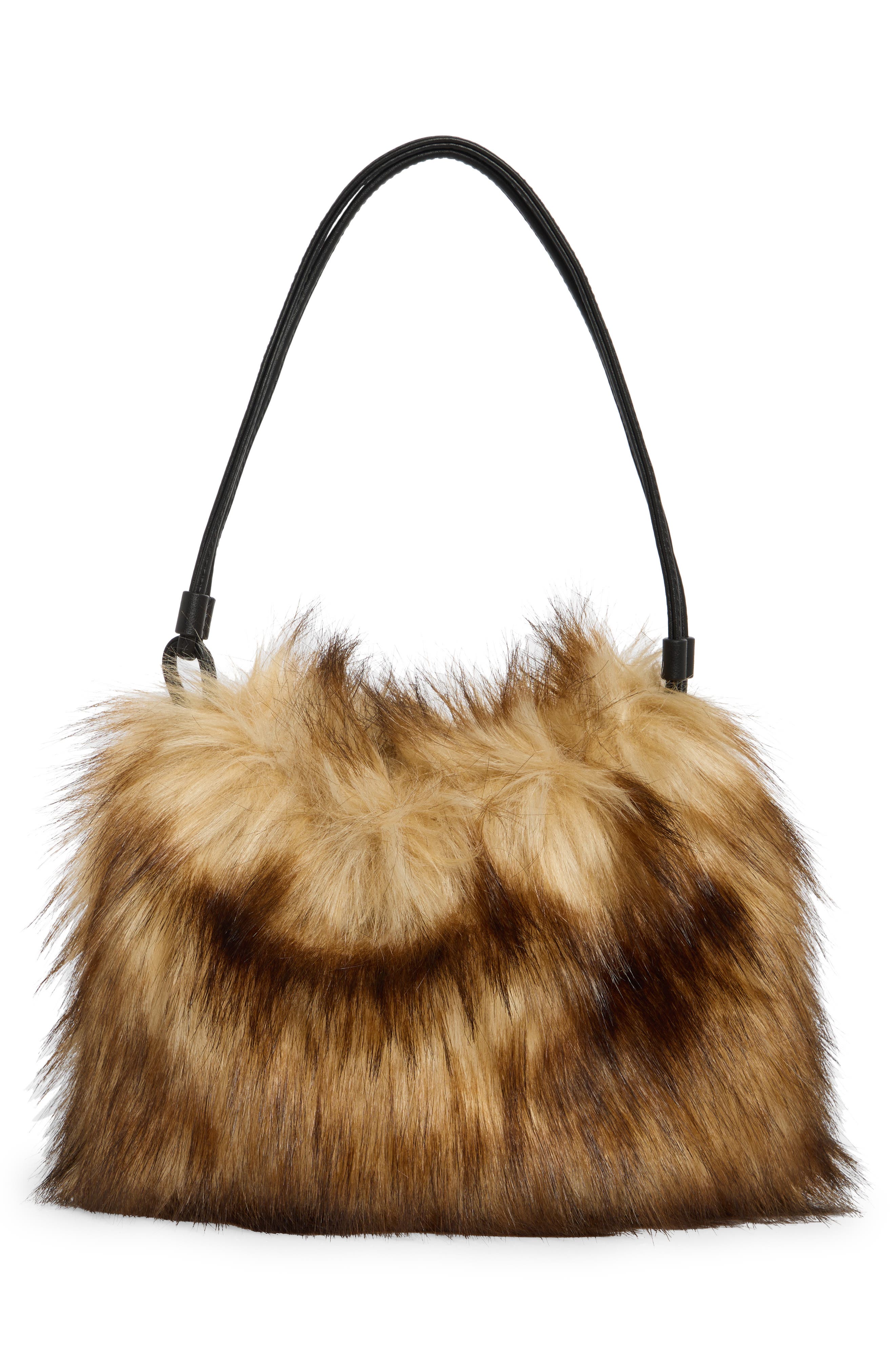 Arden Faux Fur Shoulder Bag, Alternate, color, BROWN