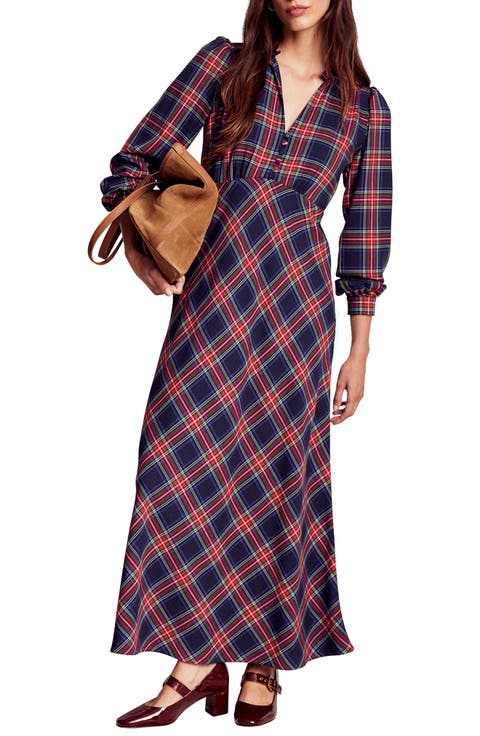 Check Long Sleeve Maxi Dress