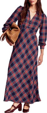 Boden Check Long Sleeve Maxi Dress