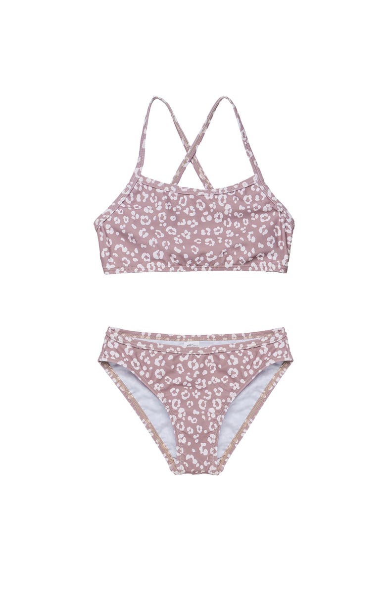 Gottex Kids Leopard Love Criss Cross Strap Swim Set, Main, color, Cacao