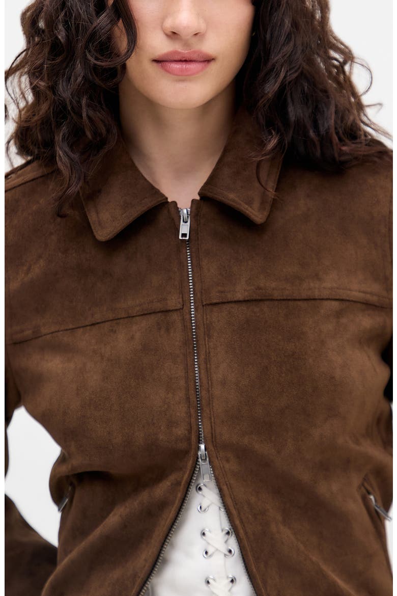Faux Suede Zip Jacket, Alternate, color, BROWN