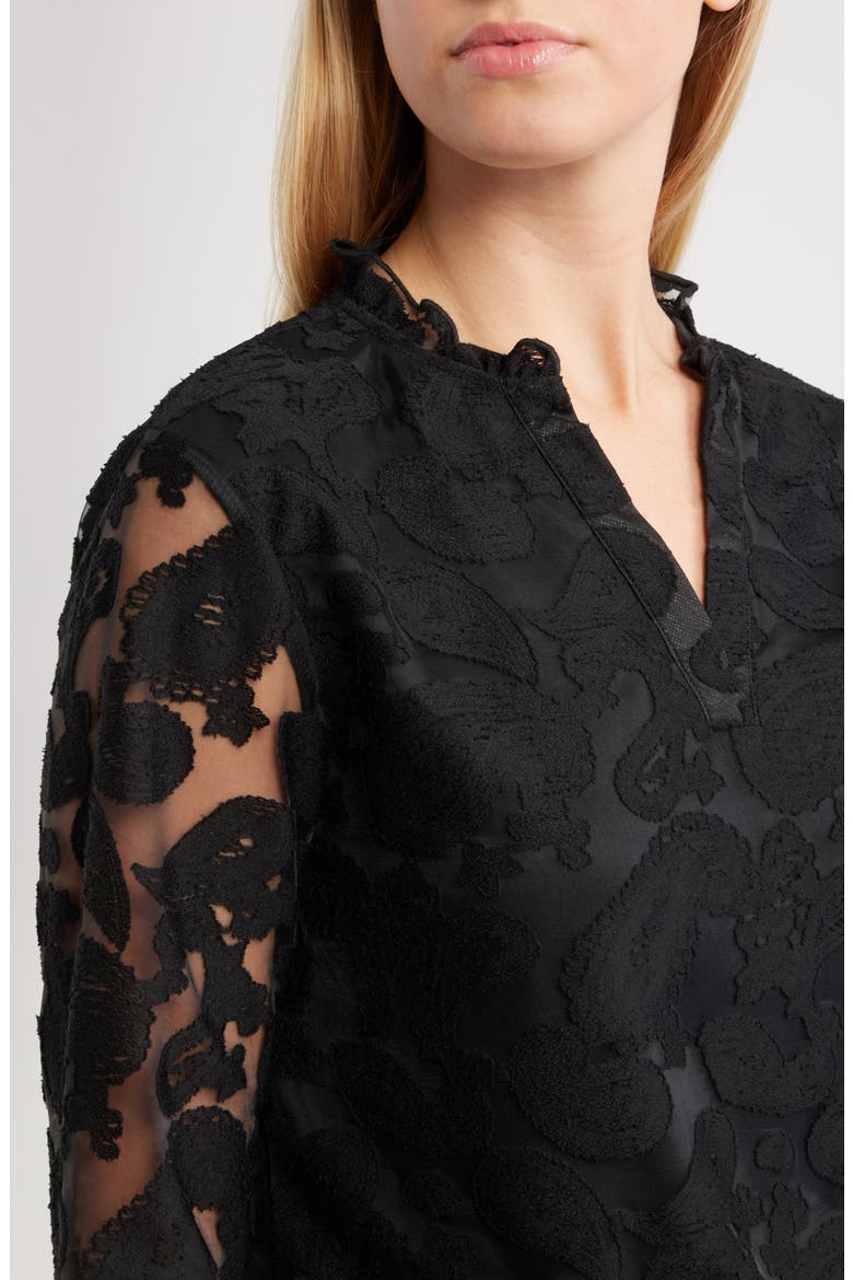 Kang Lace Appliqué Split Neck Top, Alternate, color, BLACK