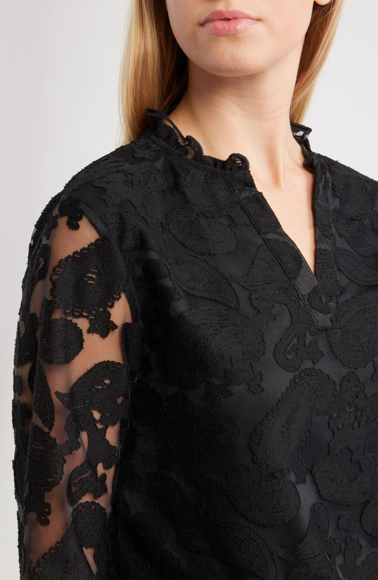 NIKKI LUND Kang Lace Appliqué Split Neck Top, Alternate, color, Black