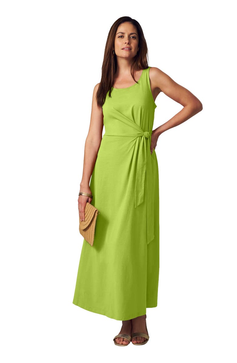 Jessica London Stretch Cotton Side Tie Maxi Dress, Main, color, Dark Lime