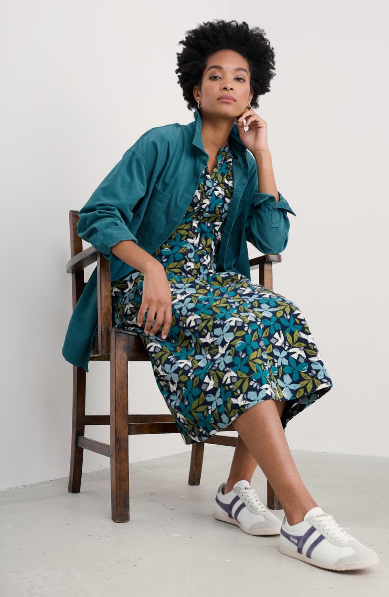 Seasalt Cornwall Wightwick Floral Organic Cotton Denim Midi Dress, Alternate, color, Headland Collage Mix