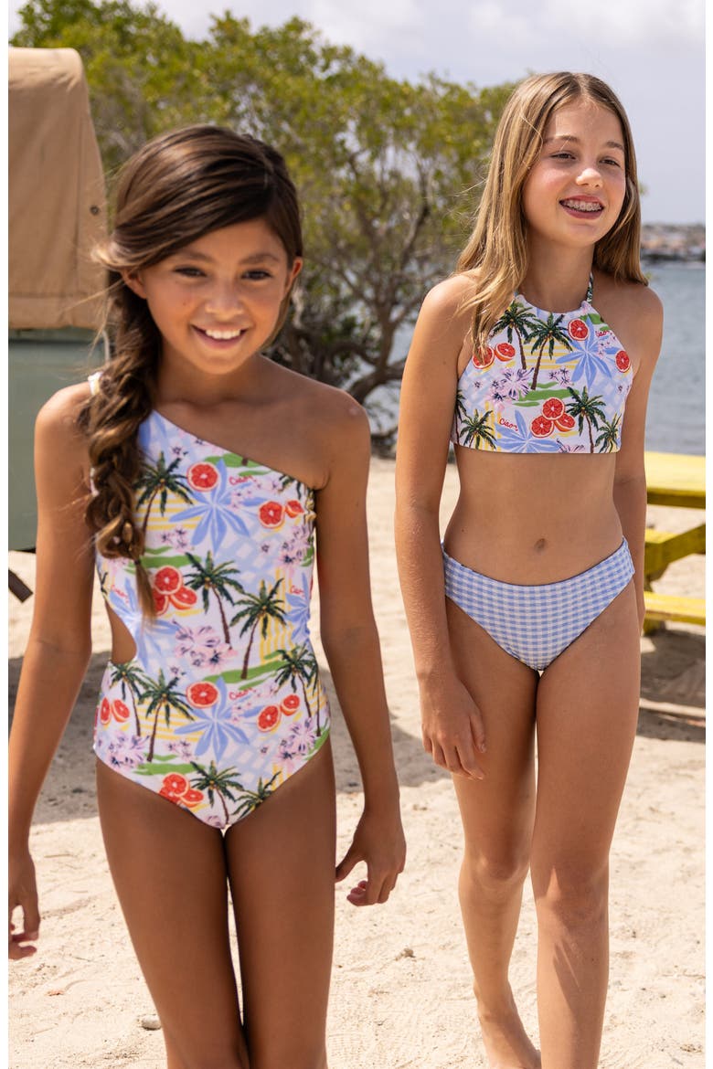 Kids' Ciao Paradiso One-Shoulder Swimsuit, Alternate, color, BLUE