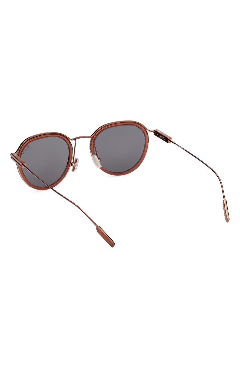 ZEGNA 51mm Round Sunglasses, Alternate, color, Shiny Light Brown / Smoke