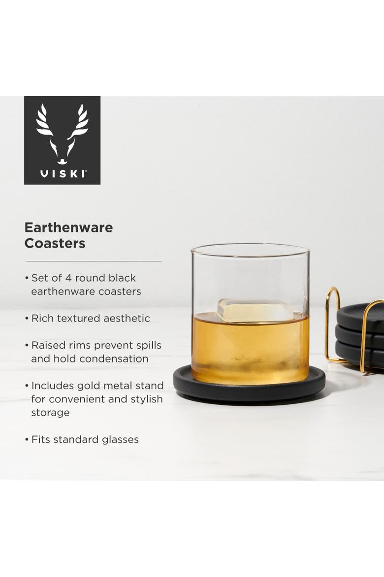 Earthenware Coasters with Stand Set of 4, Alternate, color, Black