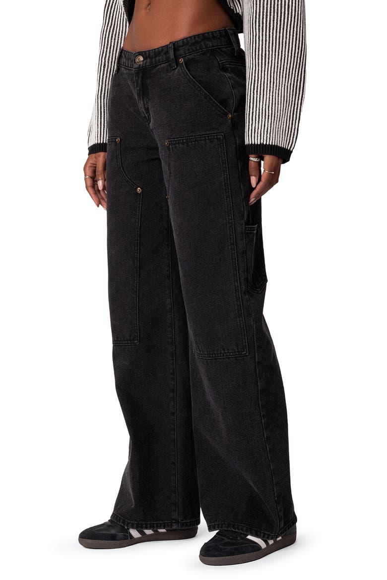 Ayla Low Rise Wide Leg Carpenter Jeans, Alternate, color, BLACK-WASHED