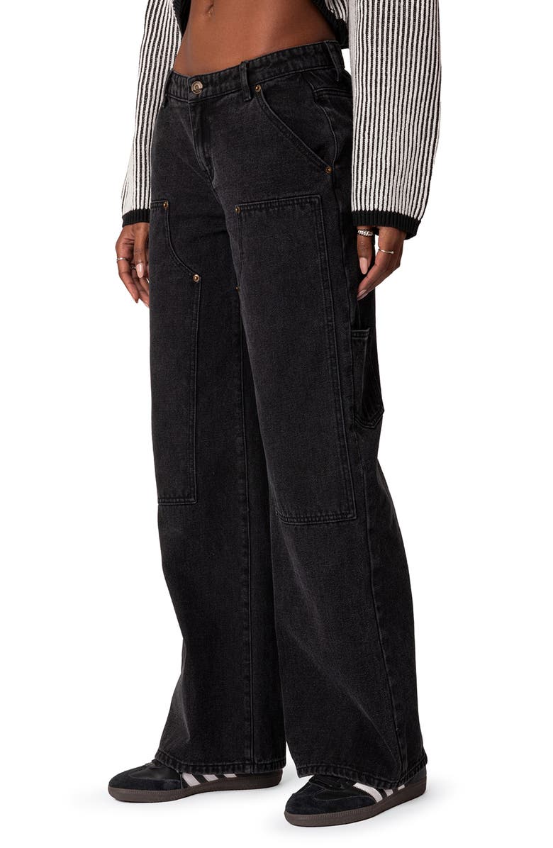 EDIKTED Ayla Low Rise Wide Leg Carpenter Jeans, Alternate, color, Black-Washed