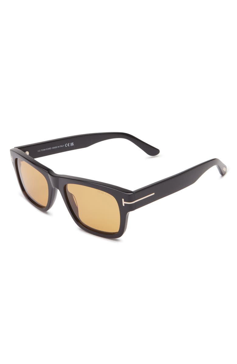 TOM FORD Smith-02 55mm Rectangular Sunglasses, Alternate, color, Shiny Black / Vicuna Lens