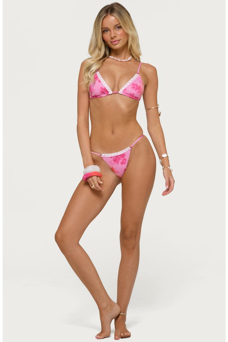 Zadia Floral Lace Trim Bikini Bottoms, Alternate, color, PINK