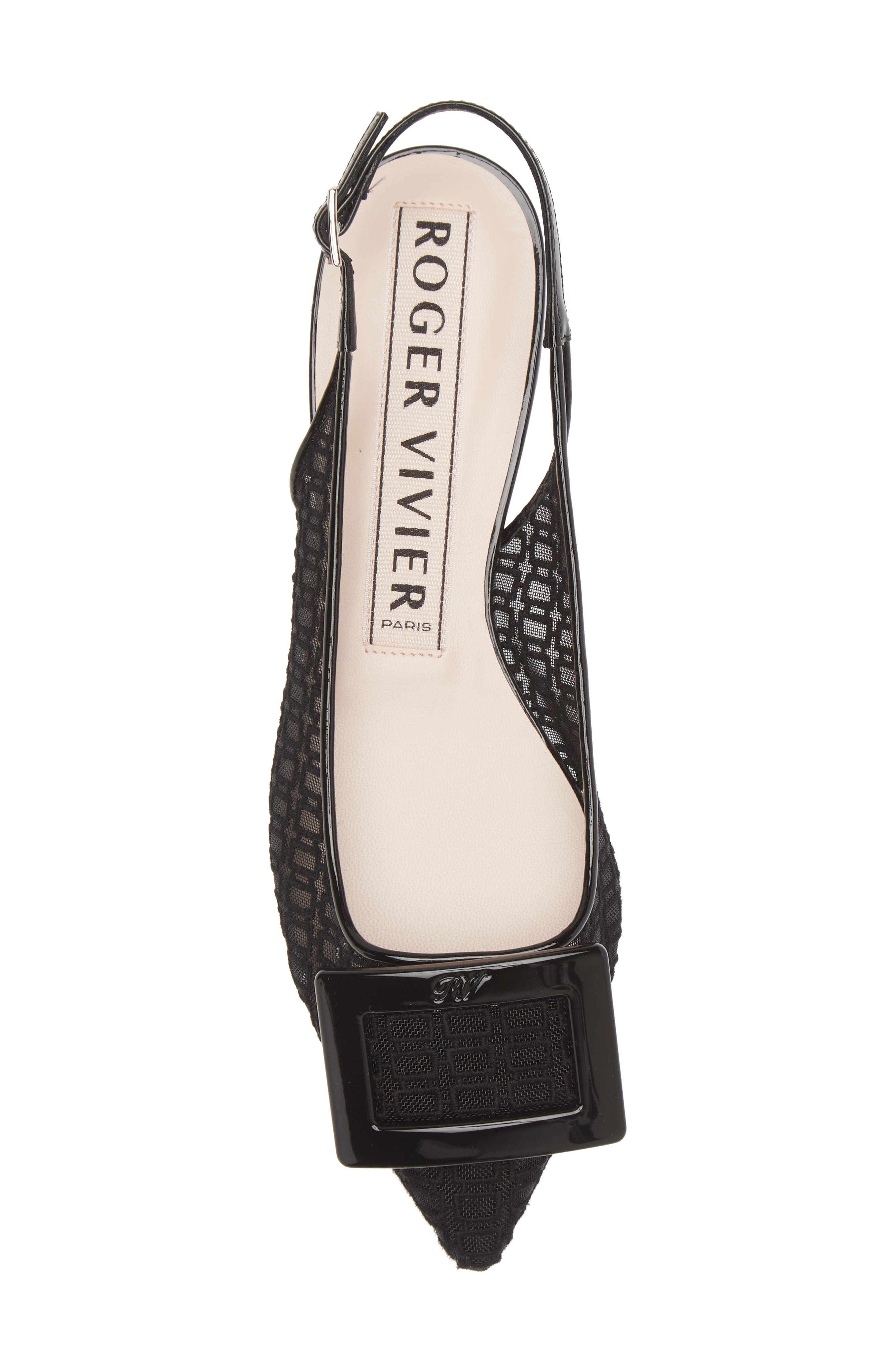 Roger Vivier Gommettine Embroidered Mesh Pointed Toe Slingback Flat, Alternate, color, 
