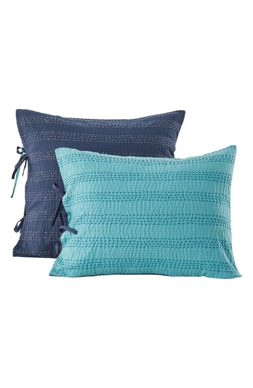 Melange Home Kantha Set Of 2 Reversible Cotton Shams In Navy And Teal