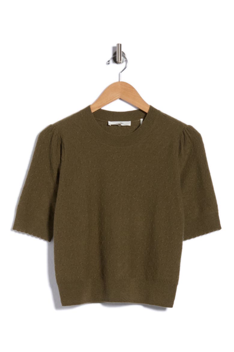 Pointelle Ruched Sweater, Main, color, DARK OLIVE