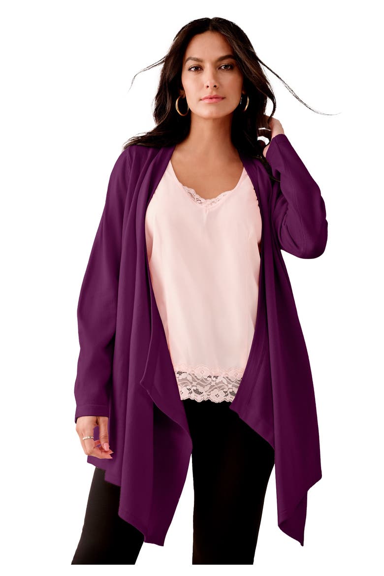 Plus Size Lightweight Handkerchief Hem Cardigan Sweater, Main, color, DARK BERRY