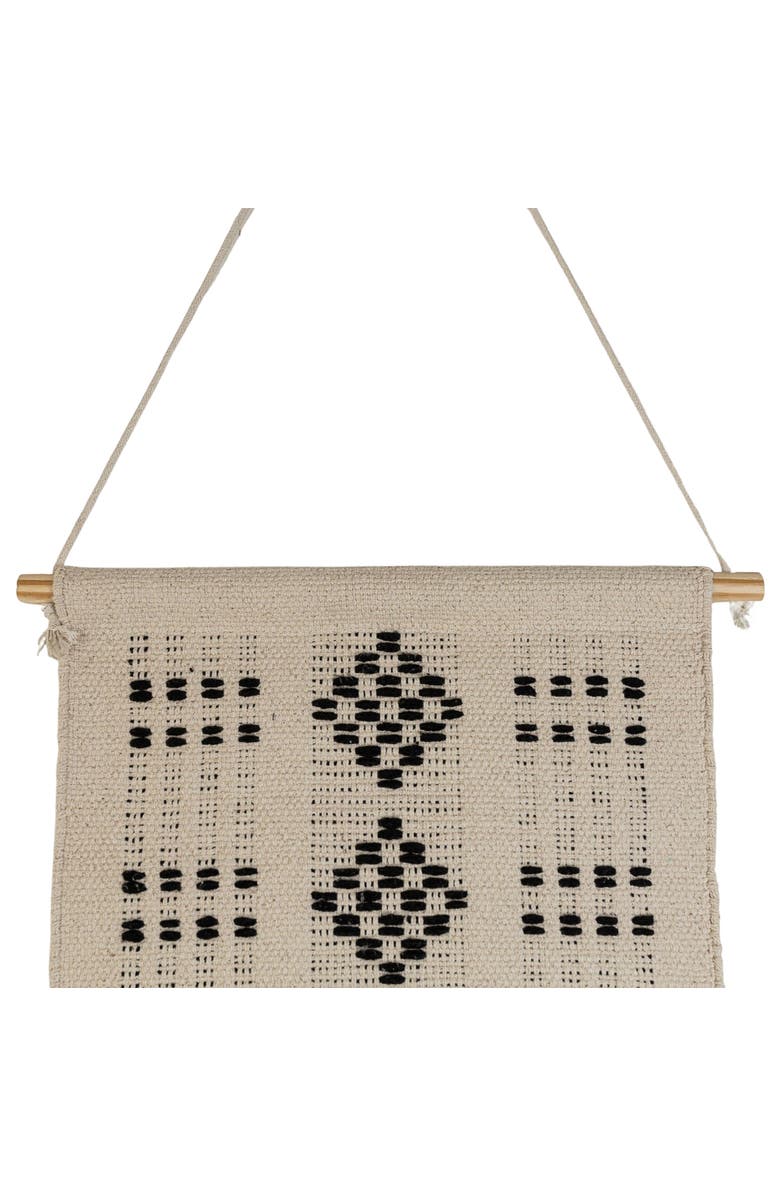 Foreside Home and Garden Hand Woven Geo Pattern Wall Art Black Cotton & Wood Dowel, Alternate, color, Beige