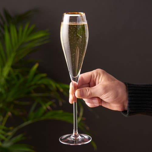 Viski Gold Rimmed Crystal Champagne Flutes Set Of 2 In Clear