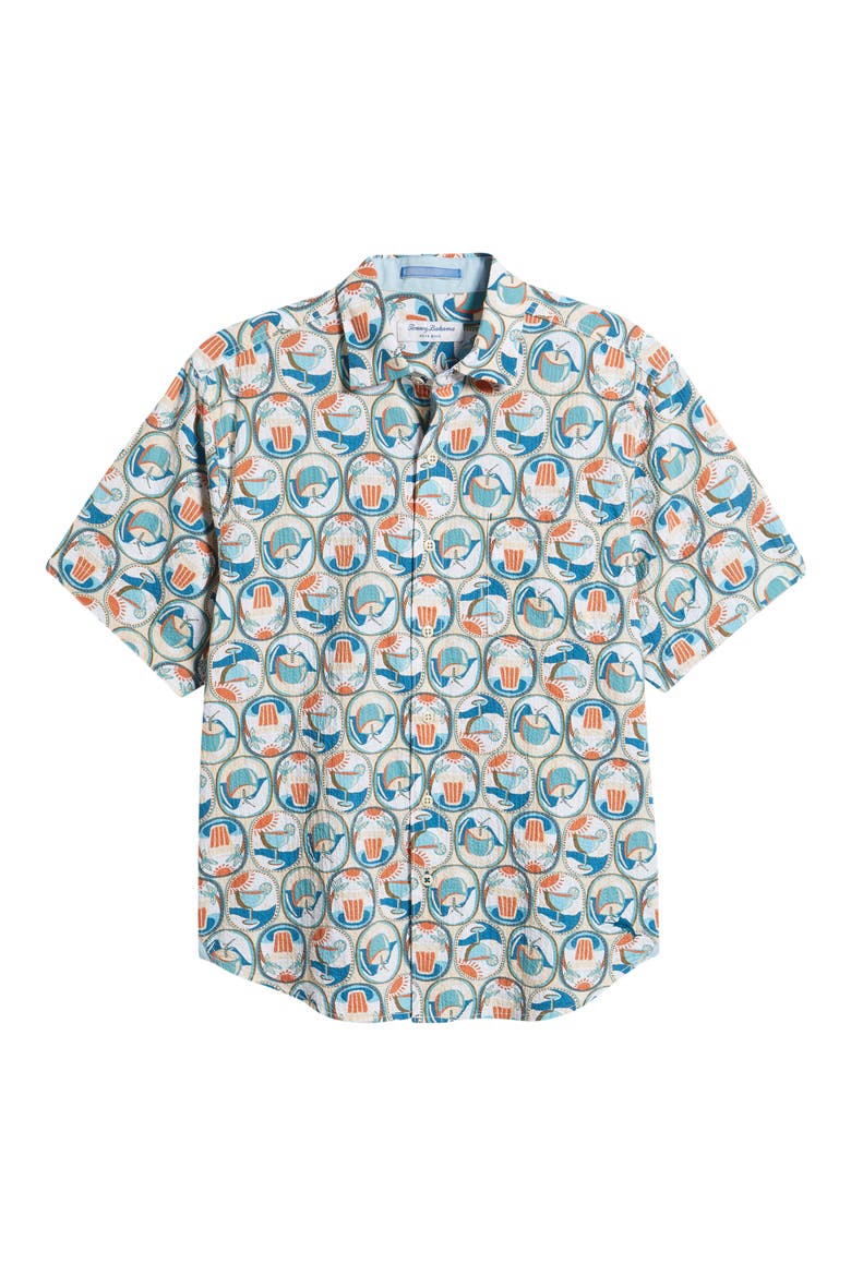 Nova Wave Glass Half Full Short Sleeve Seersucker Button-Up Shirt, Alternate, color, WHITE PEACH