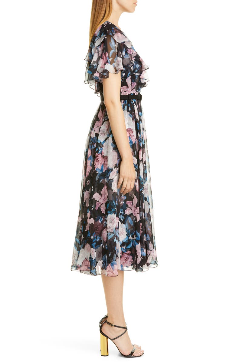 Erdem Floral Ruffle Silk Chiffon Midi Dress, Alternate, color,