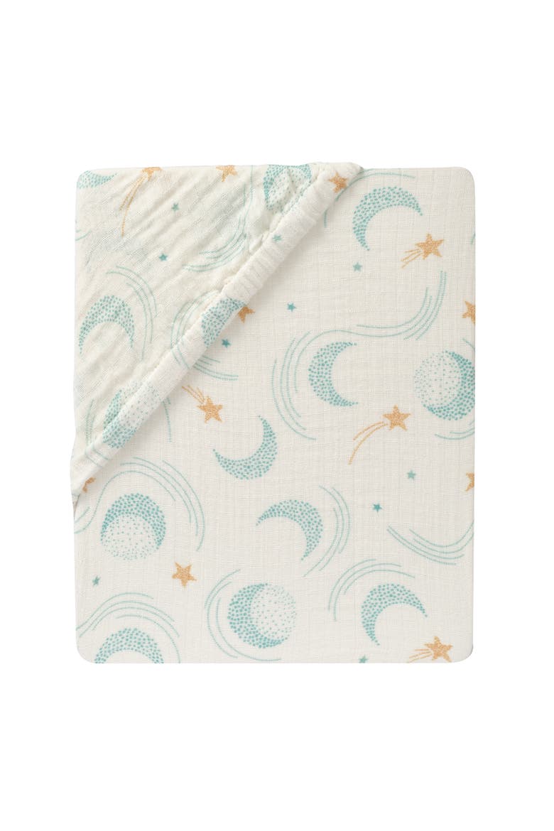 Signature 100% Organic Cotton Muslin Celestial Fitted Crib Sheet, Alternate, color, White