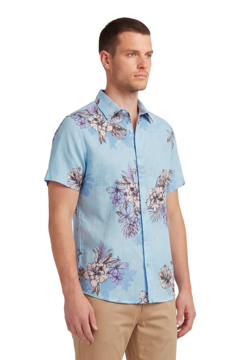 Exotic Floral Mens Linen Printed Shirt, Alternate, color, Exotic Floral Teal