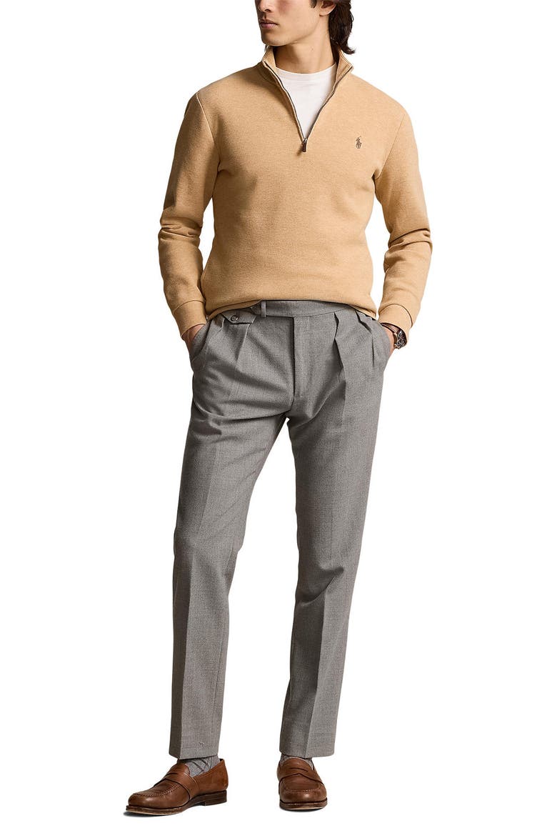 Double Knit Jacquard Quarter Zip Top, Alternate, color, CLASSIC CAMEL HEATHER