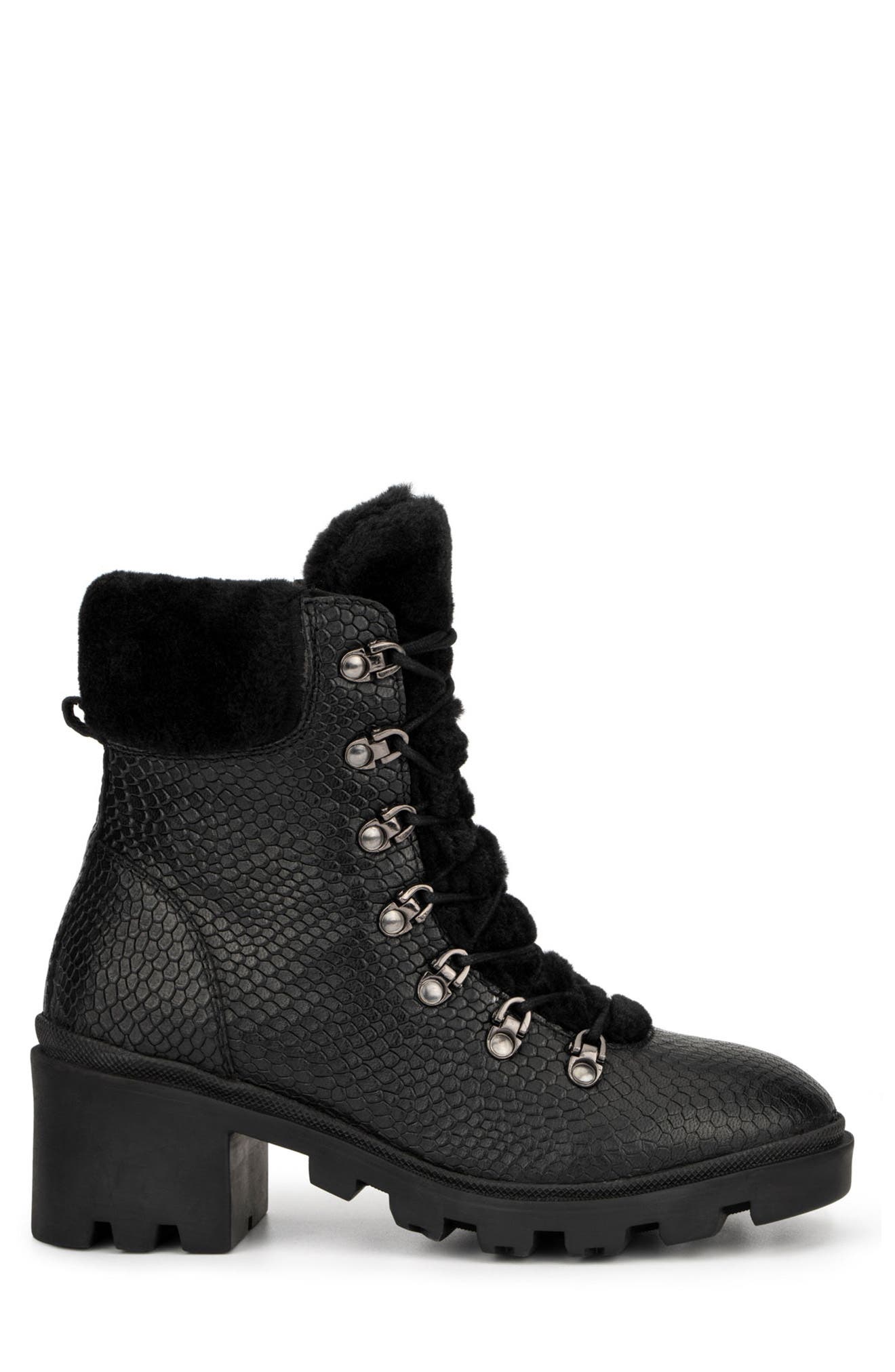 VINTAGE FOUNDRY Regina Faux Fur Trimmed Snake Embossed Boot, Alternate, color, Black