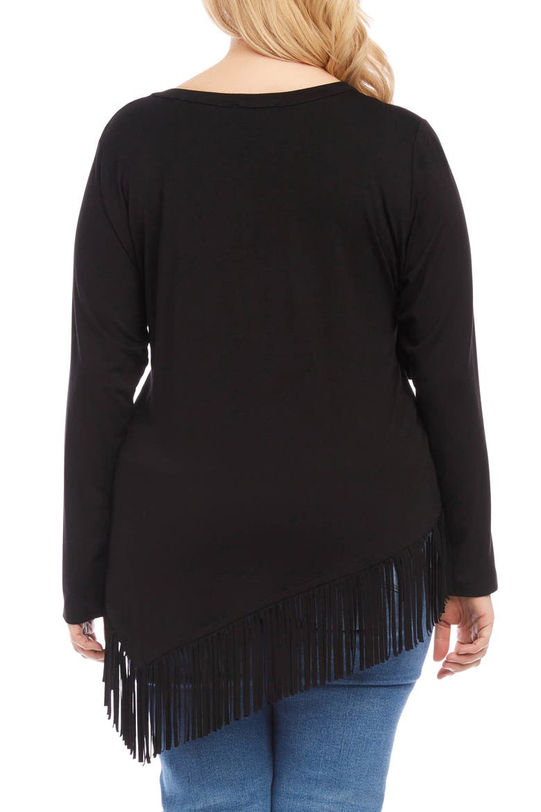 Asymmetric Long Sleeve Fringe Top, Alternate, color, BLACK