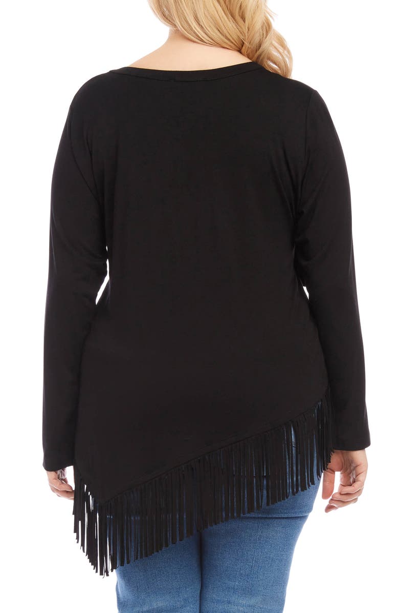 Karen Kane Asymmetric Long Sleeve Fringe Top, Alternate, color,