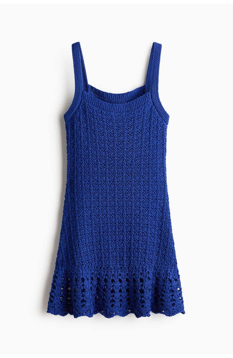 H&M Flounced Pointelle-knit Dress, Main, color, Bright Blue