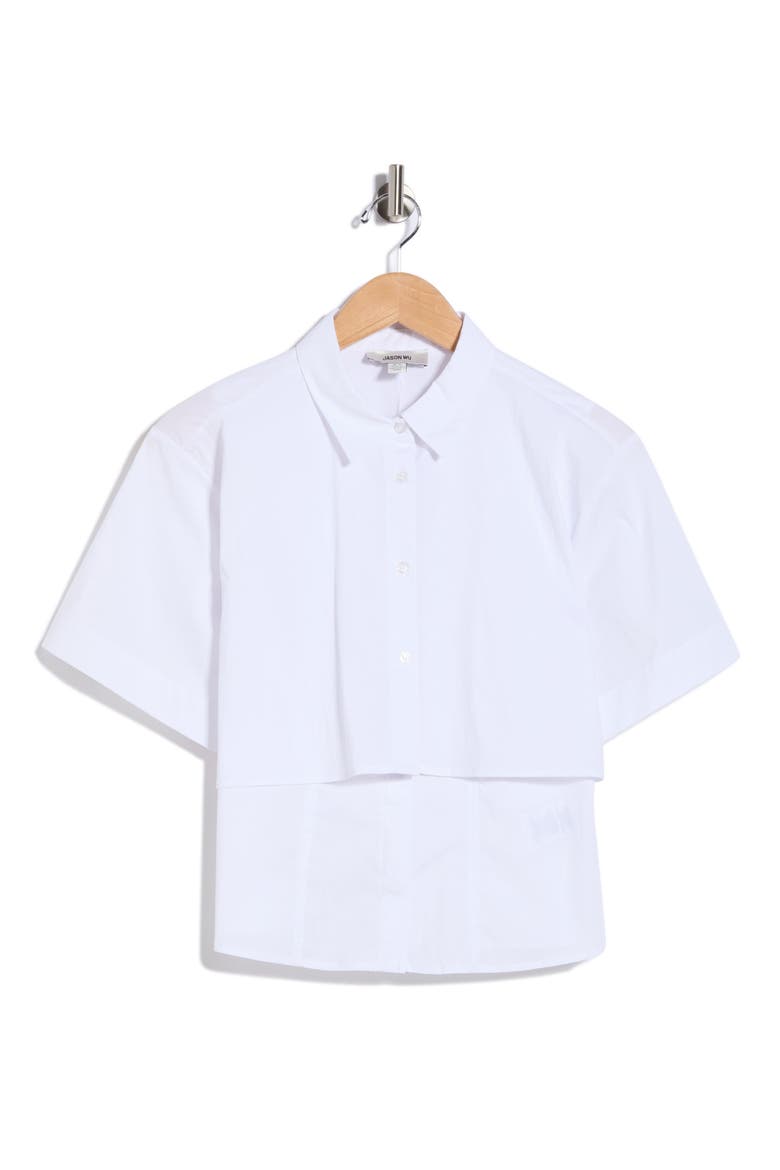 Short Sleeve High-Low Button-Up Shirt, Alternate, color, WHITE
